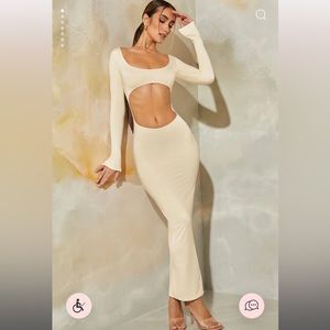 Oh Polly Long Sleeve Cut Out Maxi Dress in Stone (Pregnancy friendly) Size 10!